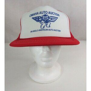 Vintage Omaha Auto Auction Mesh Back Corded Snapback Trucker Hat Baseball Cap